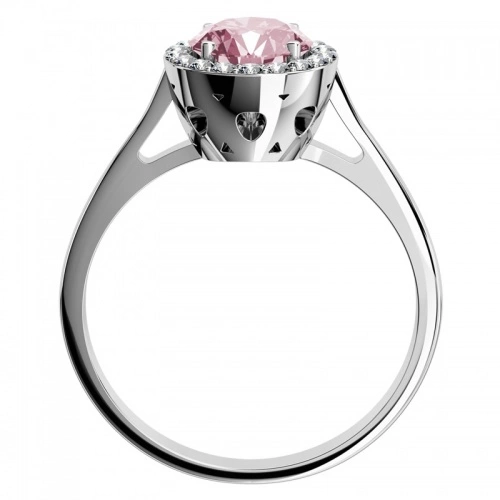 Emily P White  - honosný prsten z bílého zlata a růžovým zirkonem