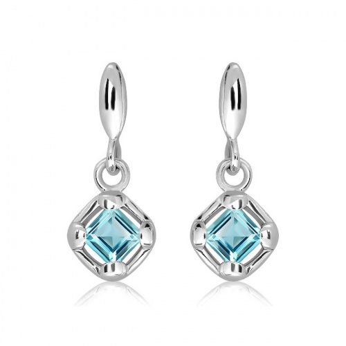 Lam S Blue Topaz - stříbrné náušnice s modrým topazem