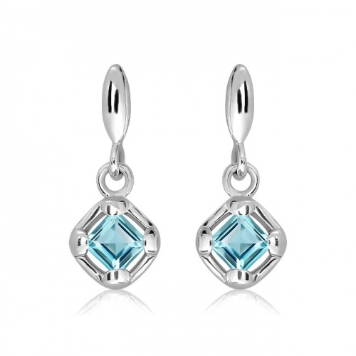 Lam S Blue Topaz - stříbrné náušnice s modrým topazem