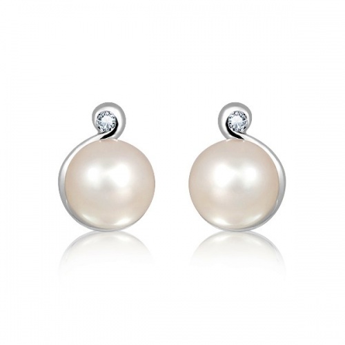 Nona S Pearl and White Topaz - stříbrné náušnice s perlou a topazem