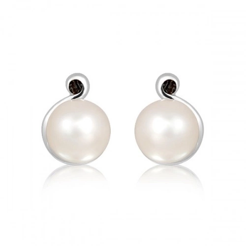 Nona S Pearl and Smoky Quartz - stříbrné náušnice s perlou a kamenem quartz