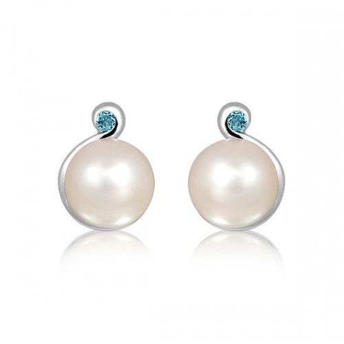 Nona S Pearl and Blue Topaz - stříbrné náušnice s perlou a modrým topazem
