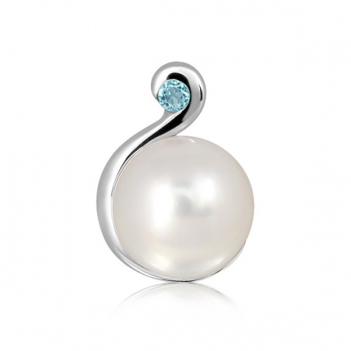 Nano S Pearl and Blue Topaz - stříbrný přívěsek s perlou a modrým topazem