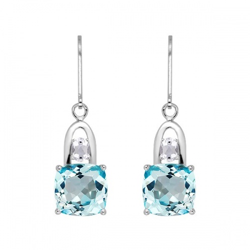 Rina S Blue and White Topaz - stříbrné náušnice s modrým a bílým topazem
