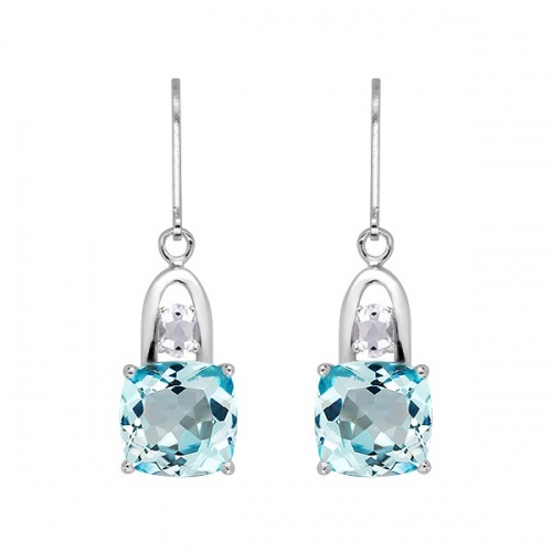 Rina S Blue and White Topaz - stříbrné náušnice s modrým a bílým topazem