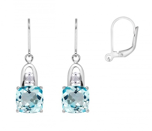 Rina S Blue and White Topaz - stříbrné náušnice s modrým a bílým topazem