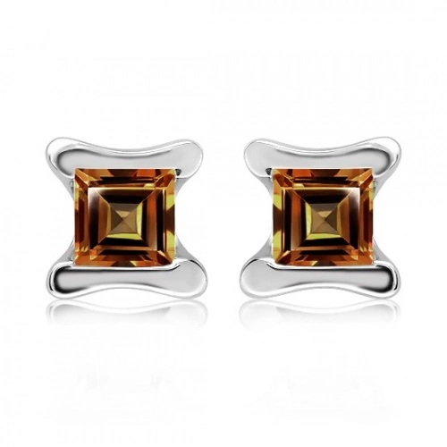 Akira S Cognac Quartz - stříbrné náušnice s quartzem