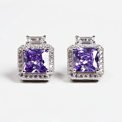 Deshi Silver Lavender - stříbrné náušnice se zirkony