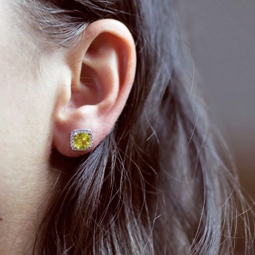 Belis Silver Yellow - stříbrné náušnice se zirkony