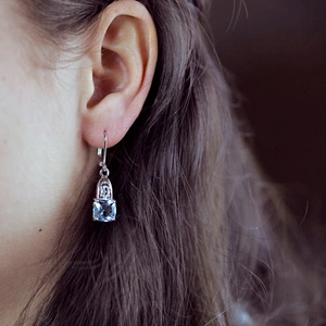 Rina S Blue and White Topaz - stříbrné náušnice s modrým a bílým topazem