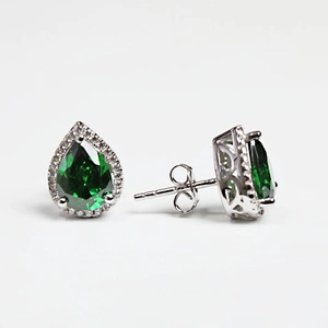 Ace Silver Green - stříbrné náušnice se zirkony