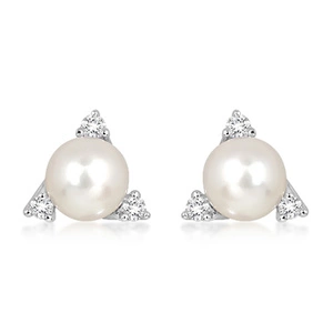 Namare S Pearl and White Topaz - stříbrné náušnice s perlou a bílým topazem