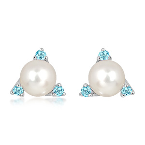Namare S Pearl and Blue Topaz - stříbrné náušnice s perlou a modrým topazem