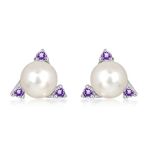 Namare S Pearl and Ametyst - stříbrné náušnice s perlou a ametystem