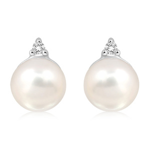 Januba S Pearl and White Topaz - stříbrné náušnice s perlou a bílým topazem