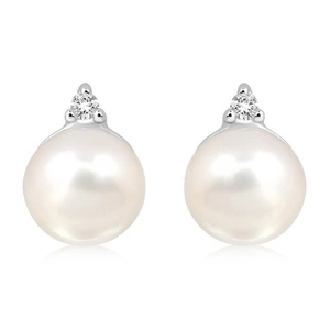Januba S Pearl and White Topaz - stříbrné náušnice s perlou a bílým topazem