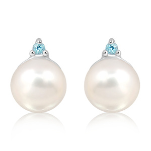 Januba S Pearl and Blue Topaz - stříbrné náušnice s perlou a modrým topazem