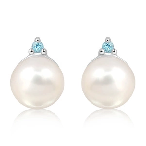 Januba S Pearl and Blue Topaz - stříbrné náušnice s perlou a modrým topazem