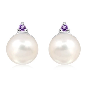 Januba S Pearl and Ametyst - stříbrné náušnice s perlou a ametystem