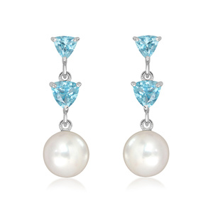 Avenia S Pearl and Blue Topaz - stříbrné náušnice s perlou a modrým topazem