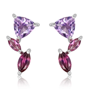 Redones S Ametyst - stříbrné náušnice s ametystem a rhodolitem