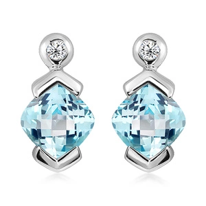 Brisa S Blue Topaz - stříbrné náušnice s modrým a bílým topazem