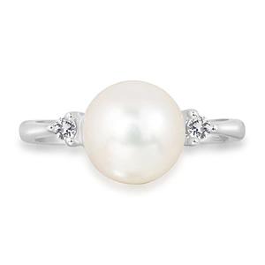 Carrie S Pearl and White Topaz - prsten ze stříbra s perlou a bílým topazem