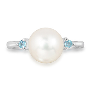Carrie S Pearl and Blue Topaz - prsten ze stříbra s perlou a modrým topazem