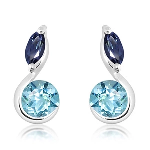 Amila S Blue Topaz - stříbrné náušnice s modrým topazem a Iolitem