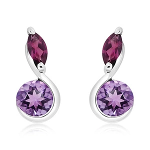 Amila S Ametyst - stříbrné náušnice s ametystem a rhodolitem