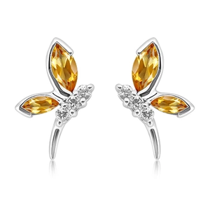 Wave Golden Citrine + White Topaz - stříbrné náušnice s citrínem a bílým topazem