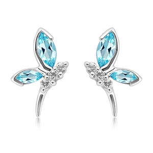 Wave Blue Topaz + White Topaz - stříbrné náušnice s modrým a bílým topazem