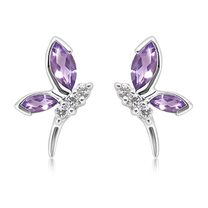 Wave S Amethyst + White Topaz - stříbrné náušnice s ametystem a bílým topazem