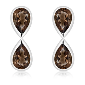 Amber Smoky Quartz - stříbrné náušnice s quartzem