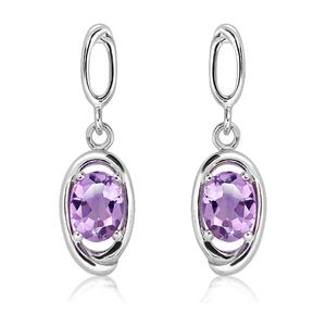 Drop S Amethyst - stříbrné náušnice s fialovým ametystem