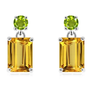 Glim Golden Citrine + Peridot - stříbrné náušnice se zlatým citrínem a olivínem