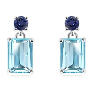 Glim Blue Topaz + Lolit - stříbrné náušnice s modrým topazem a lolitem