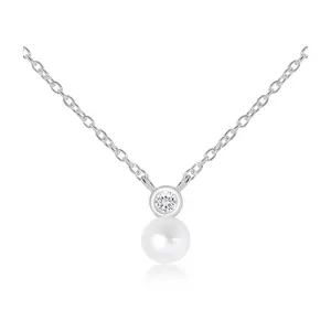 Alven S Pearl + White Topaz - stříbrný náhrdelník s perlou a bílým topazem