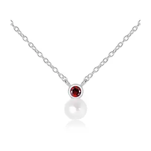 Alven S Pearl + Garnet  - stříbrný náhrdelník s perlou a granátem