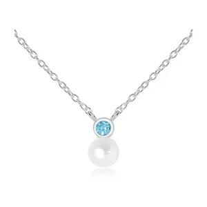 Alven S Pearl + Blue Topaz - stříbrný náhrdelník s perlou a modrým topazem