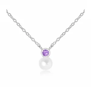 Alven S Pearl + Amethyst - stříbrný náhrdelník s perlou a ametystem 