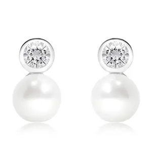 Nemi S Pearl + White Topaz - stříbrné náušnice s perlou a  bílým topazem
