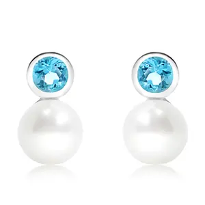 Nemi S Pearl + Blue Topaz - stříbrné náušnice s perlou a modrým topazem