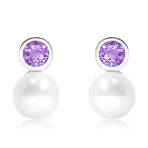 Nemi S Pearl + Amethyst  - stříbrné náušnice s perlou a ametystem