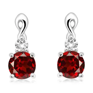 Elaris S Garnet + White Topaz - stříbrné náušnice s granátem a bílým topazem