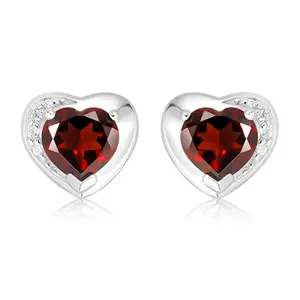 Elvara S Garnet + White Topaz - stříbrné náušnice s granátem a bílými topazy