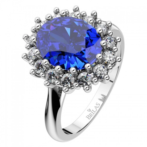 Megan B White prsten z bílého zlata a modrým zirkonem