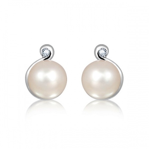 Nona S Pearl and White Topaz stříbrné náušnice s perlou a topazem