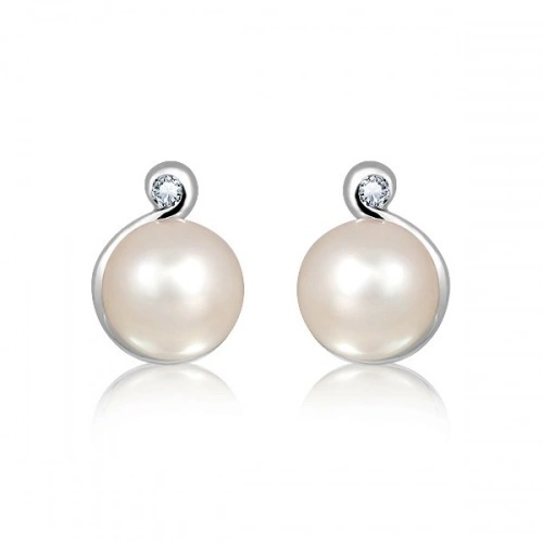 Nona S Pearl and White Topaz stříbrné náušnice s perlou a topazem
