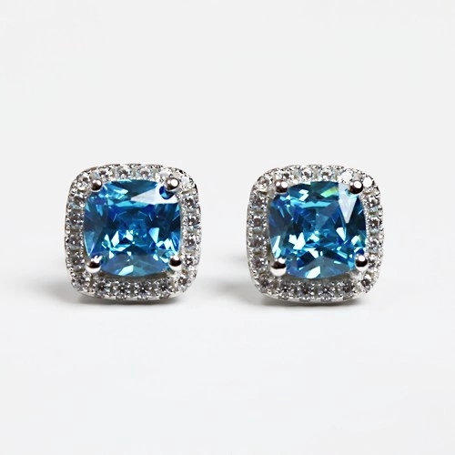 Belis Silver Aqua Blue stříbrné náušnice se zirkony